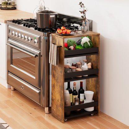 Slim Rolling Storage Cart, Wood 4-Tier Narrow Kitchen/Laundry Cart