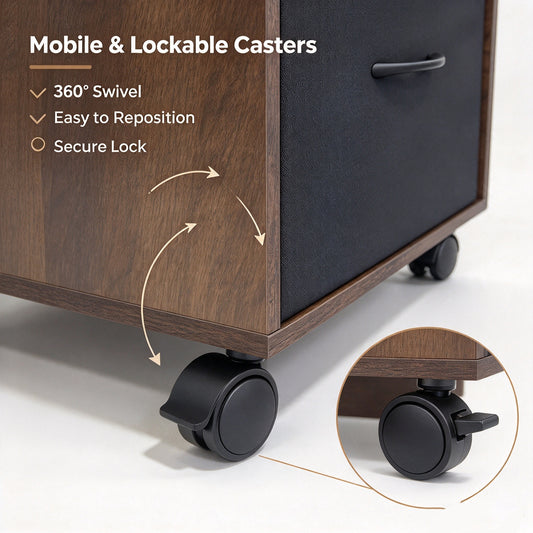 Rolling File Cabinet with 2 Drawers,1 Open Storage shelf, Rustic Brown