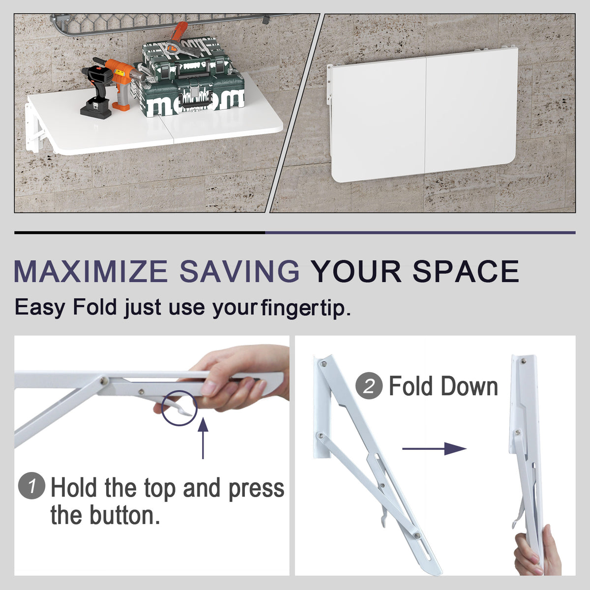 Teamix Wall Mounted Folding Table, 22" Space-Saving Floating Desk