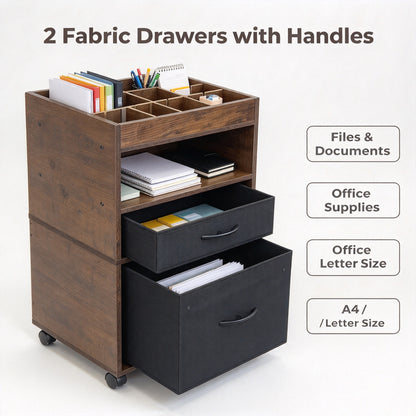 Rolling File Cabinet with 2 Drawers,1 Open Storage shelf, Rustic Brown