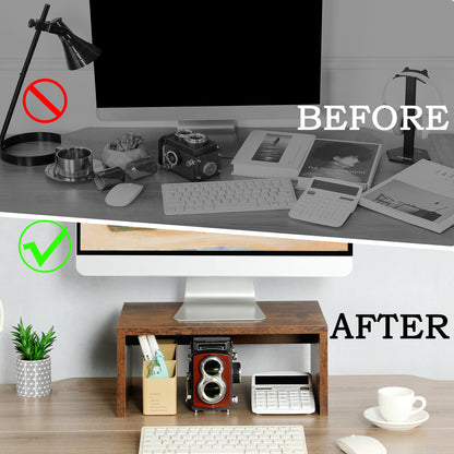 Teamix Monitor Stand Riser with Storage, 6.7" Tall Wood Desk Organizer