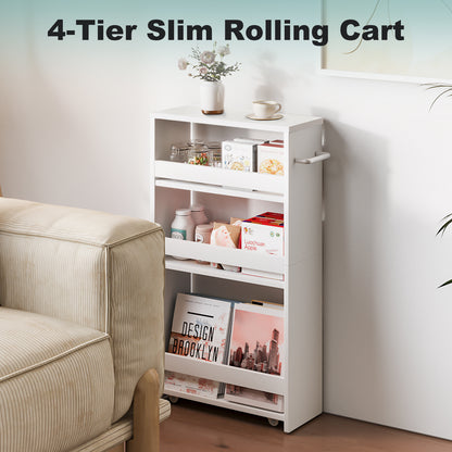 Teamix Slim Rolling Storage Cart 4-Tier, 5.5" Narrow Wood Organizer