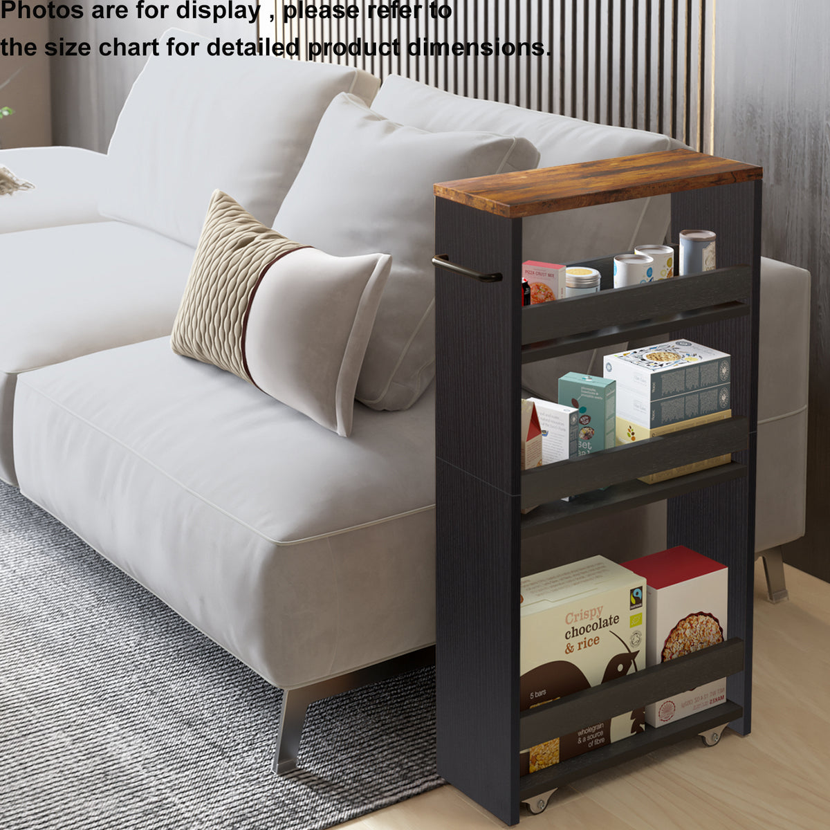 Teamix Slim Rolling Storage Cart 4-Tier, 5.5" Narrow Wood Organizer