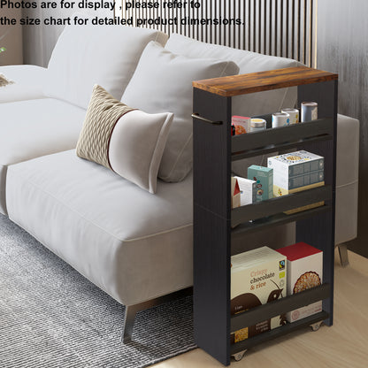 Teamix Slim Rolling Storage Cart 4-Tier, 5.5" Narrow Wood Organizer