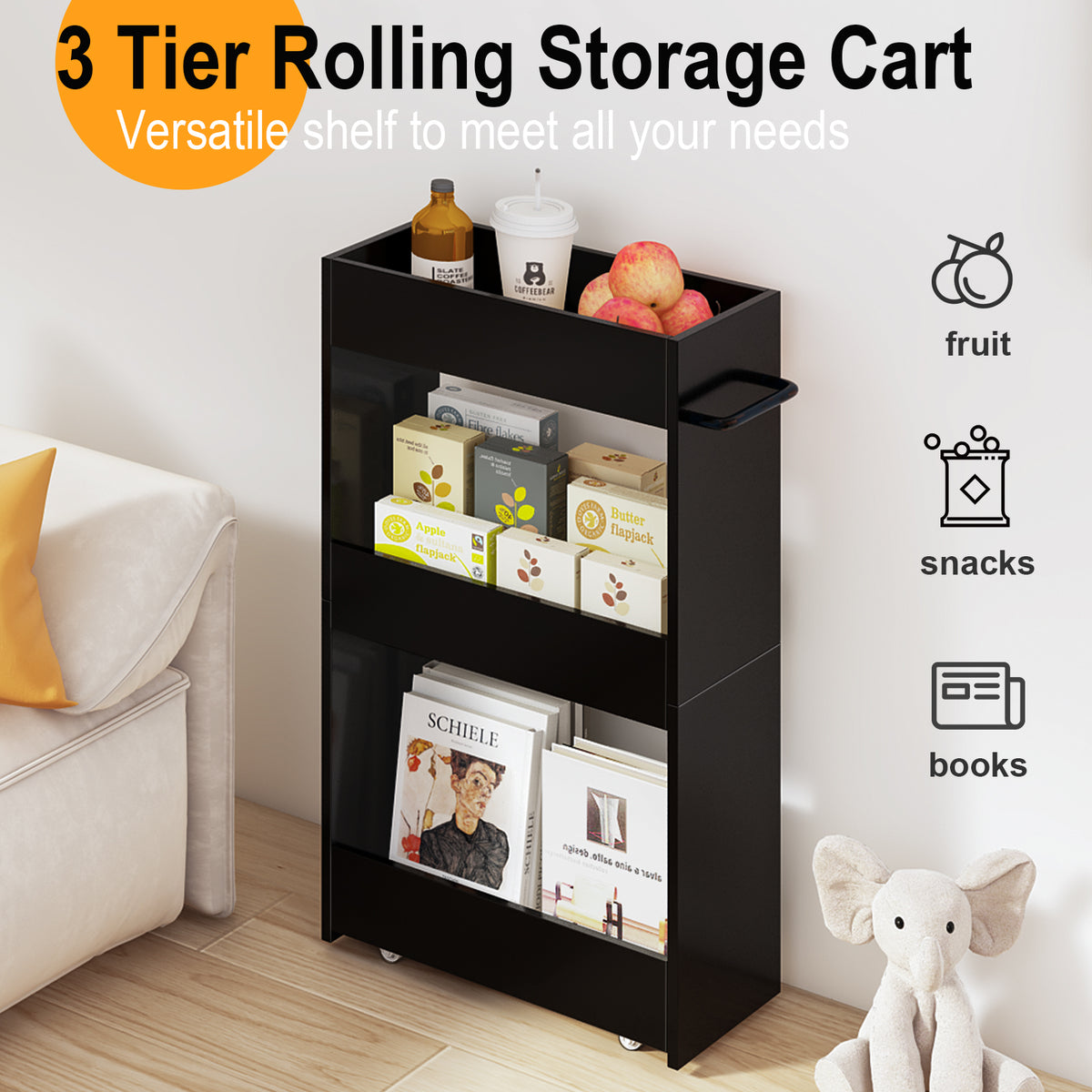 Teamix 3-Tier Slim Rolling Storage Cart, 7.9" Narrow Laundry Kitchen Organizer