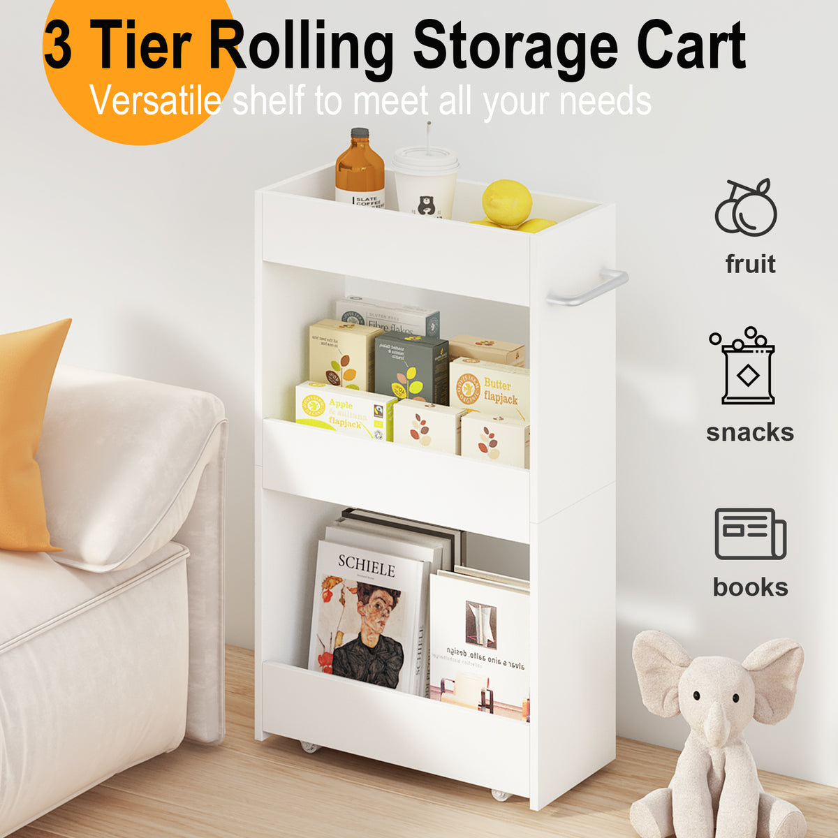 Teamix 3-Tier Slim Rolling Storage Cart, 7.9" Narrow Laundry Kitchen Organizer
