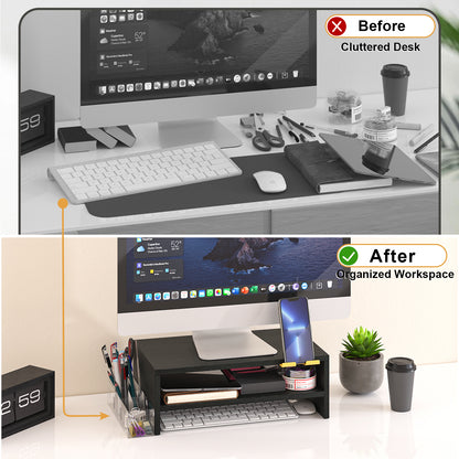 Teamix 16.1" 2-Tier Monitor Stand Riser with Phone Stand & Pen Holder
