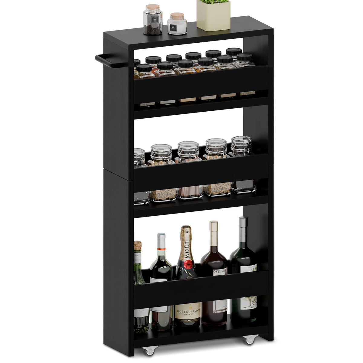 Teamix Slim Rolling Storage Cart 4-Tier, 5.5" Narrow Wood Organizer