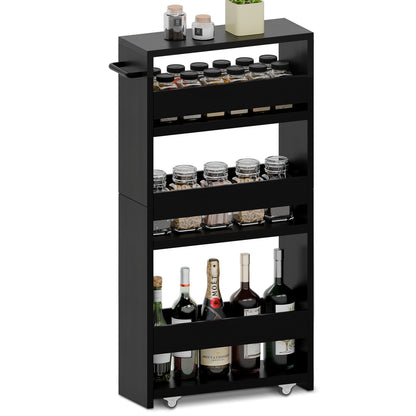 Teamix Slim Rolling Storage Cart 4-Tier, 5.5" Narrow Wood Organizer