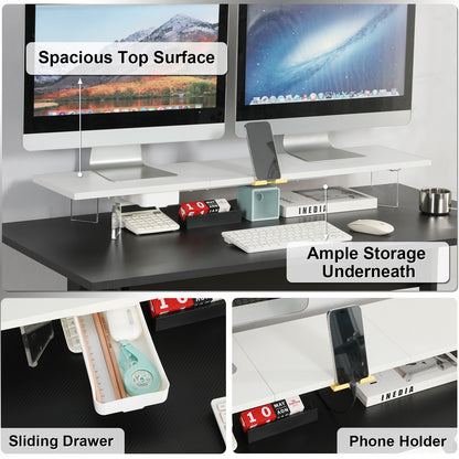 Teamix 39.4" Dual Monitor Stand Riser with Drawer & Acrylic Legs