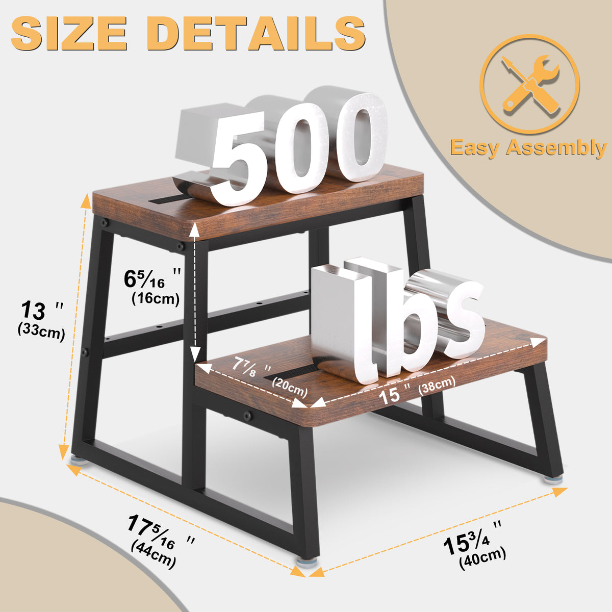 Teamix 2-Step Stool for Adults, 500 lb Heavy-Duty Wood Step Stool.