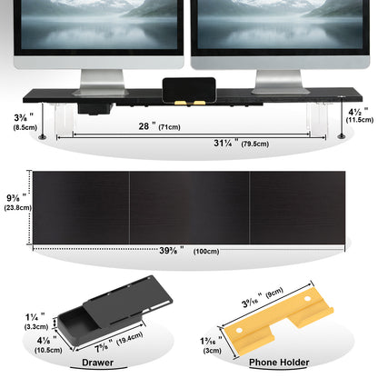 Teamix 39.4" Dual Monitor Stand Riser with Drawer & Acrylic Legs