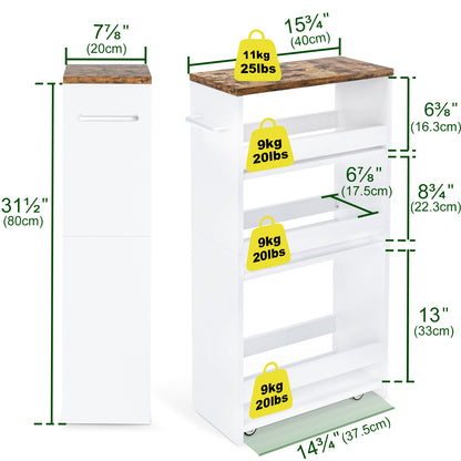 Slim Rolling Storage Cart, Wood 4-Tier Narrow Kitchen/Laundry Cart