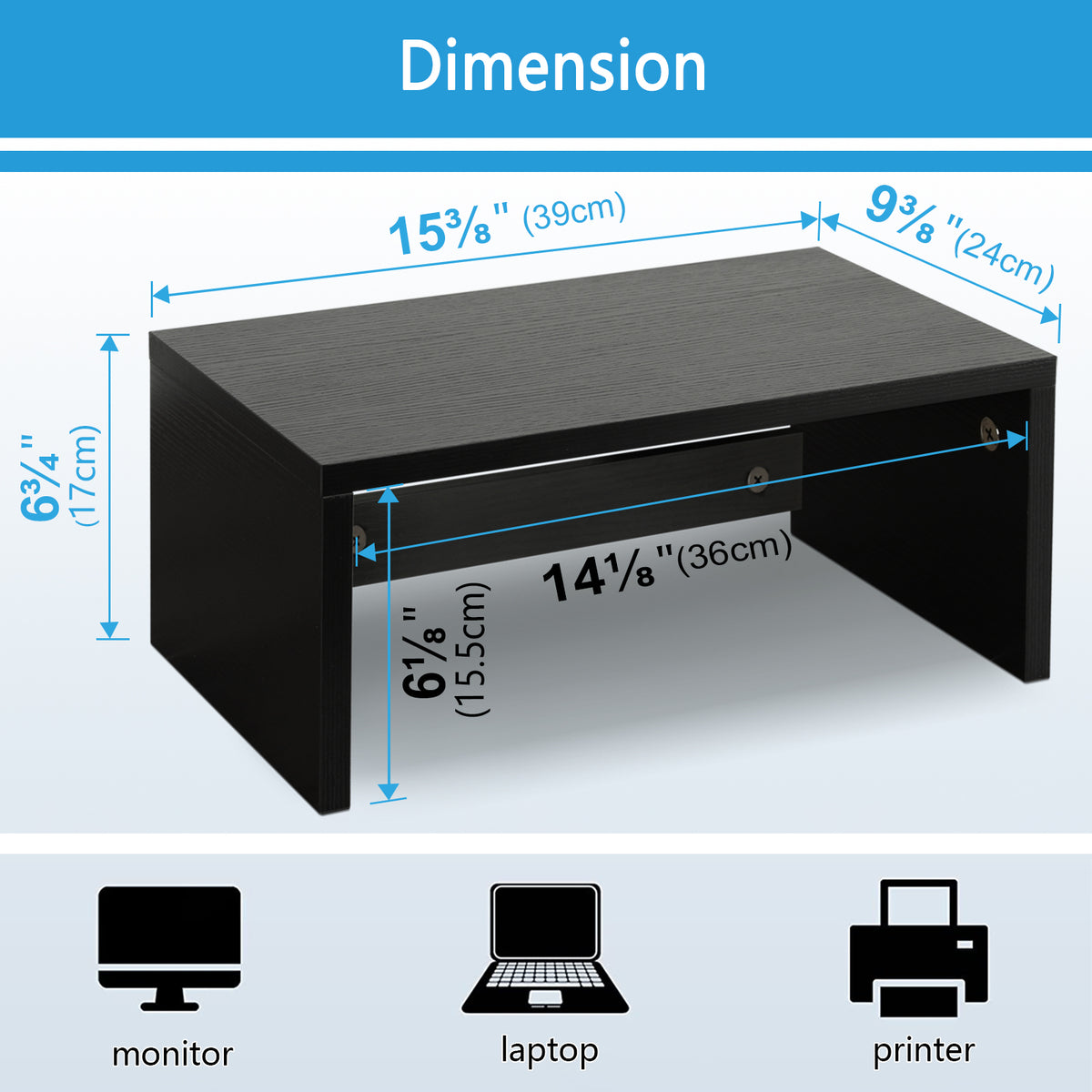 Teamix Monitor Stand Riser with Storage, 6.7" Tall Wood Desk Organizer