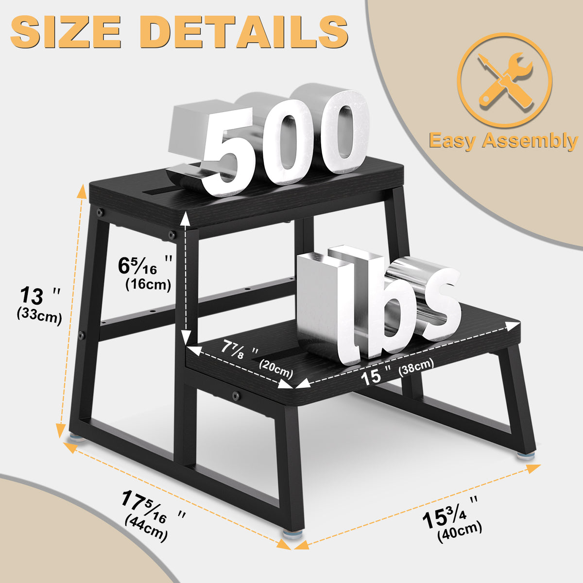 Teamix 2-Step Stool for Adults, 500 lb Heavy-Duty Wood Step Stool.