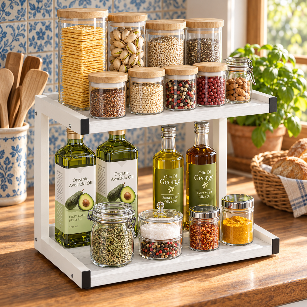 Teamix spice rack creating extra vertical storage on kitchen counters
