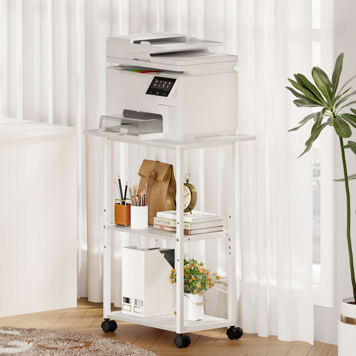 Teamix Rolling Printer Stand, 3-Tier 22" Mobile Printer Cart with Adjustable Shelf