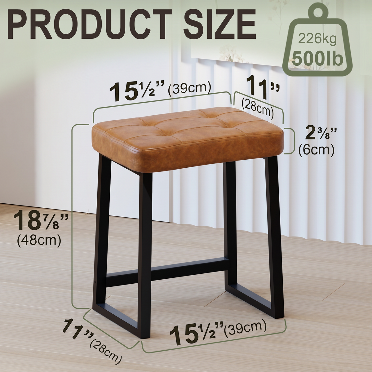 Teamix Vanity Stool Chair, 19" Makeup Stool with Footrest, 500 lb Capacity