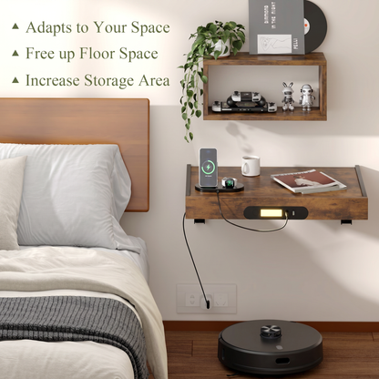 Teamix Wall Mounted Nightstand with USB-C & LED Light