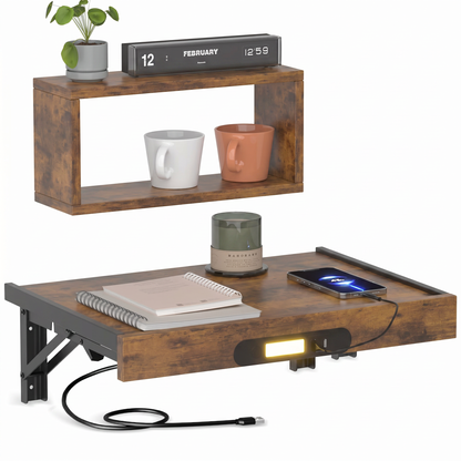 Teamix Wall Mounted Nightstand with USB-C & LED Light