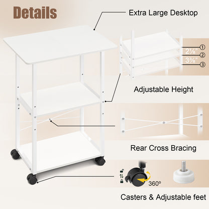 Teamix Rolling Printer Stand, 3-Tier 22" Mobile Printer Cart with Adjustable Shelf